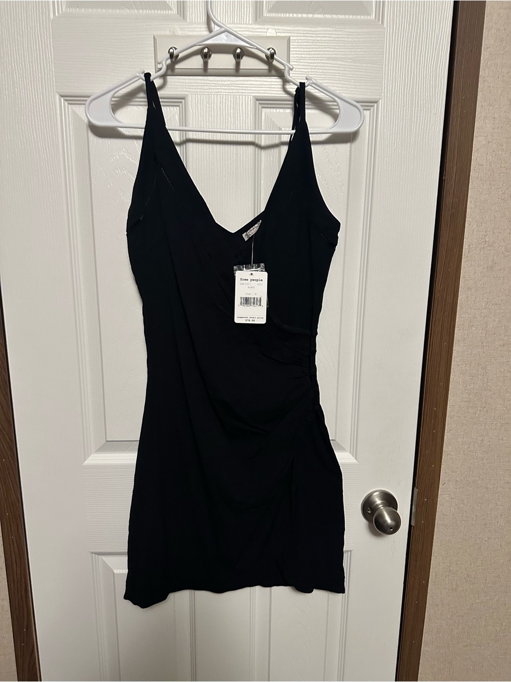 Free People Black Wrap-Front Spaghetti Strap Mini Dress - Picture 3 of 7
